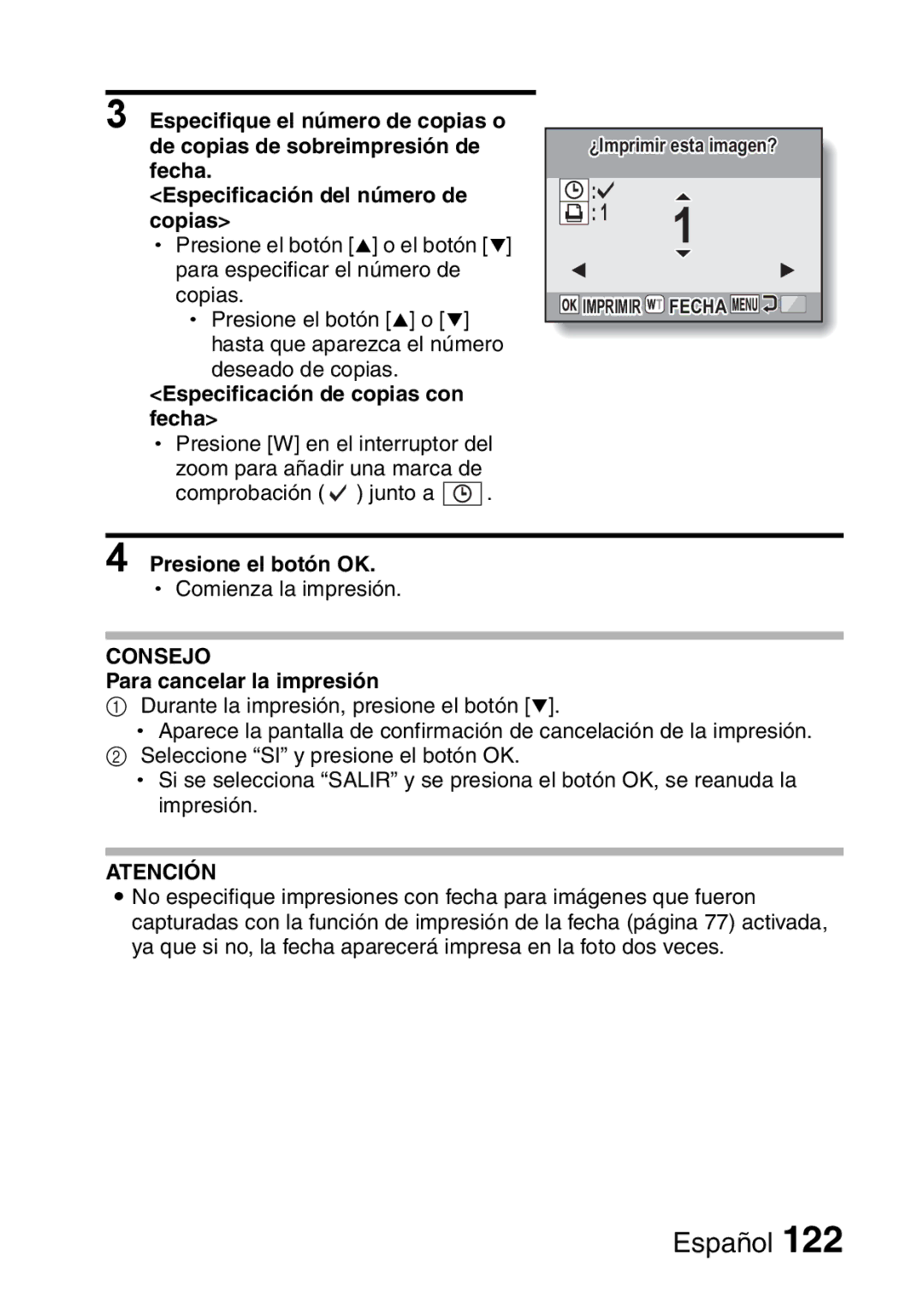 Ricoh R50 manual Fecha Especificación del número de Copias, Para cancelar la impresión 