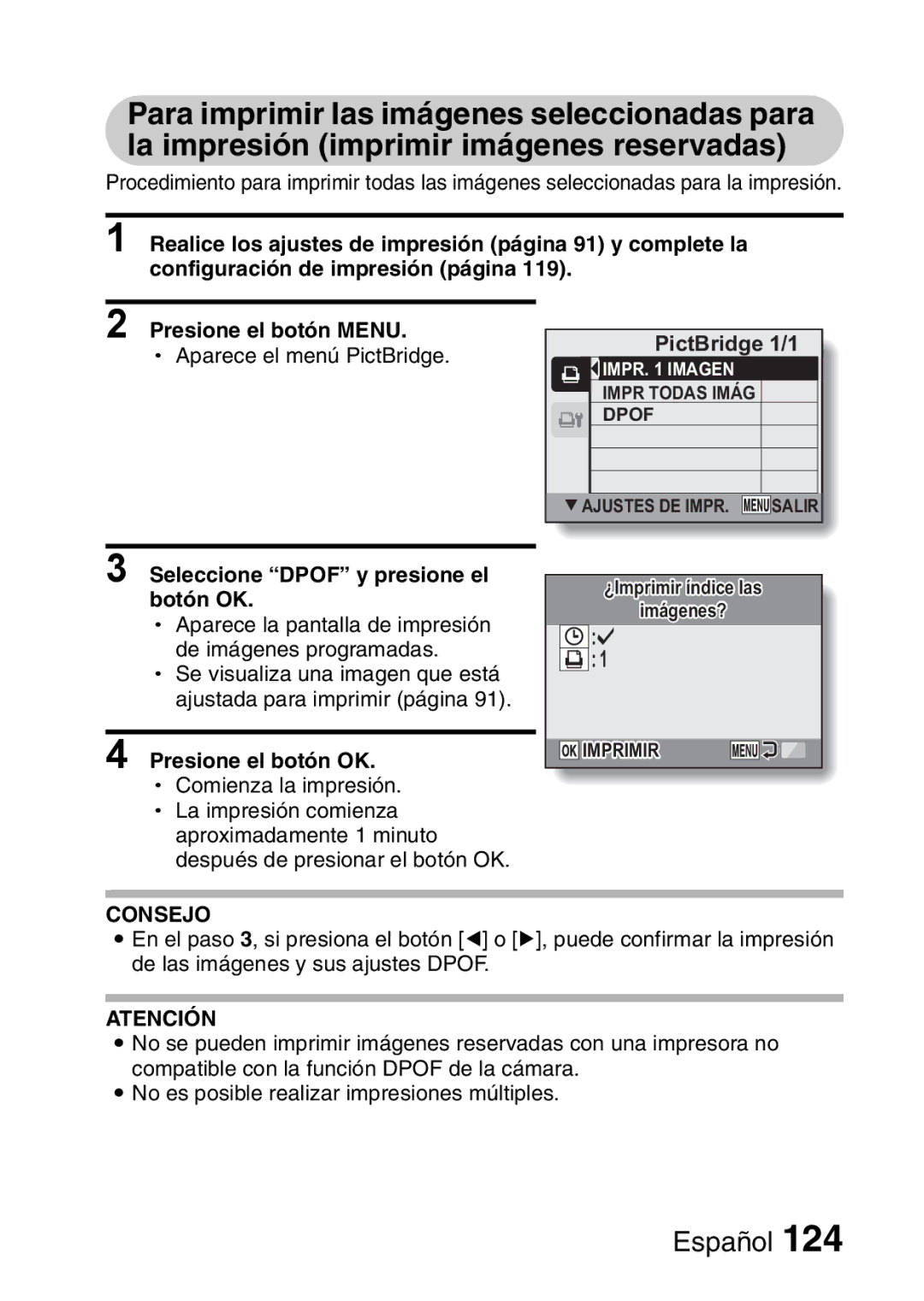 Ricoh R50 manual Seleccione Dpof y presione el botón OK 