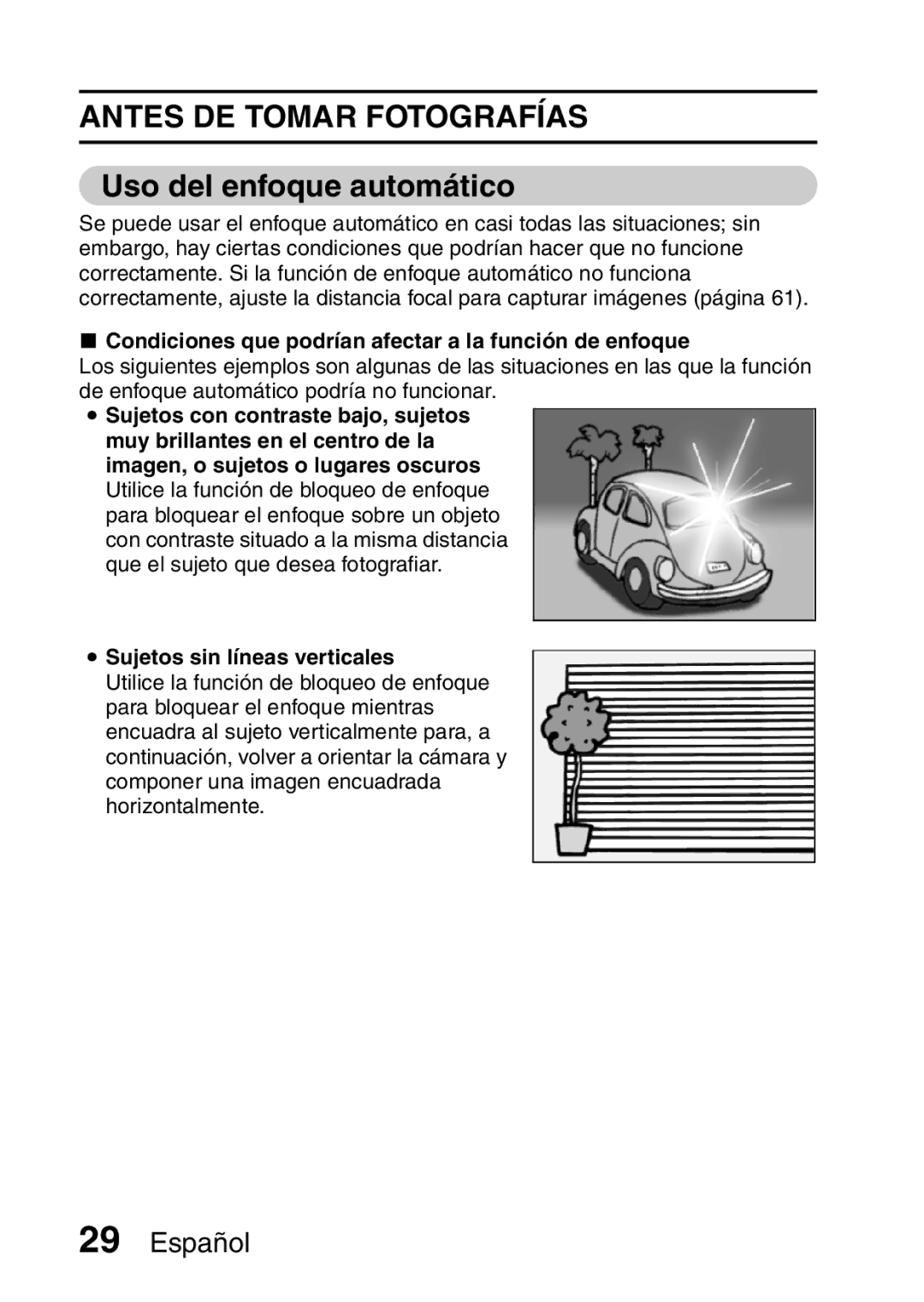 Ricoh R50 Antes DE Tomar Fotografías, Uso del enfoque automático, Condiciones que podrían afectar a la función de enfoque 