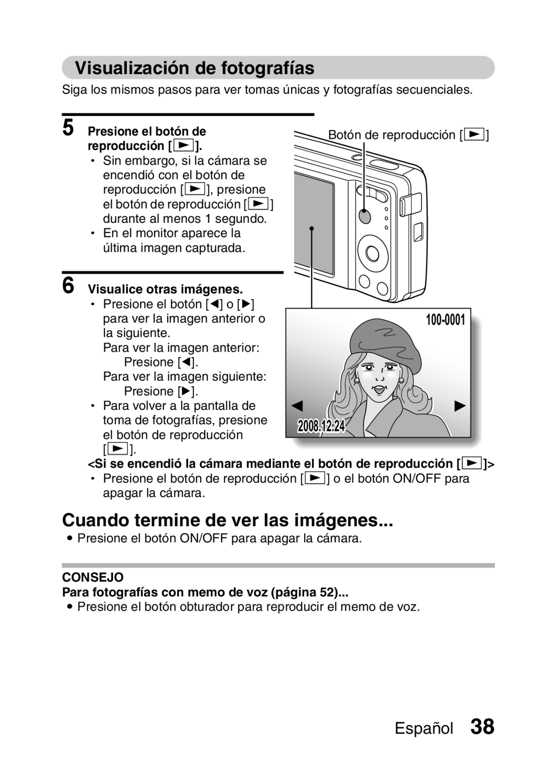 Ricoh R50 manual Visualización de fotografías, Cuando termine de ver las imágenes 