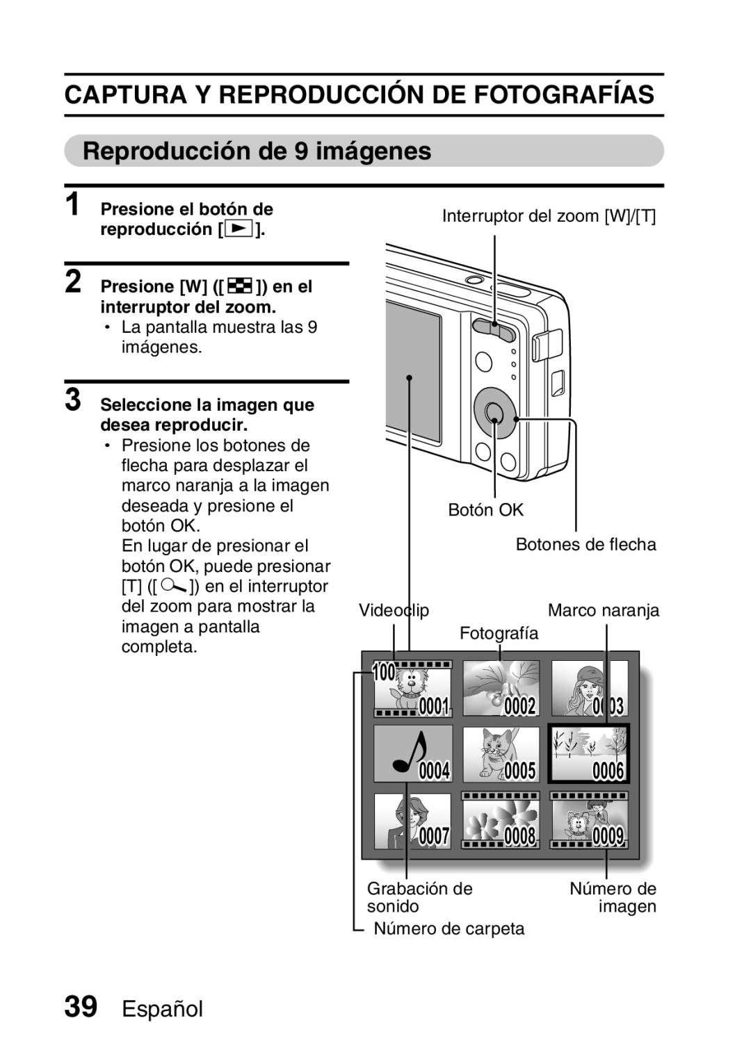 Ricoh R50 manual Reproducción de 9 imágenes, Seleccione la imagen que desea reproducir 