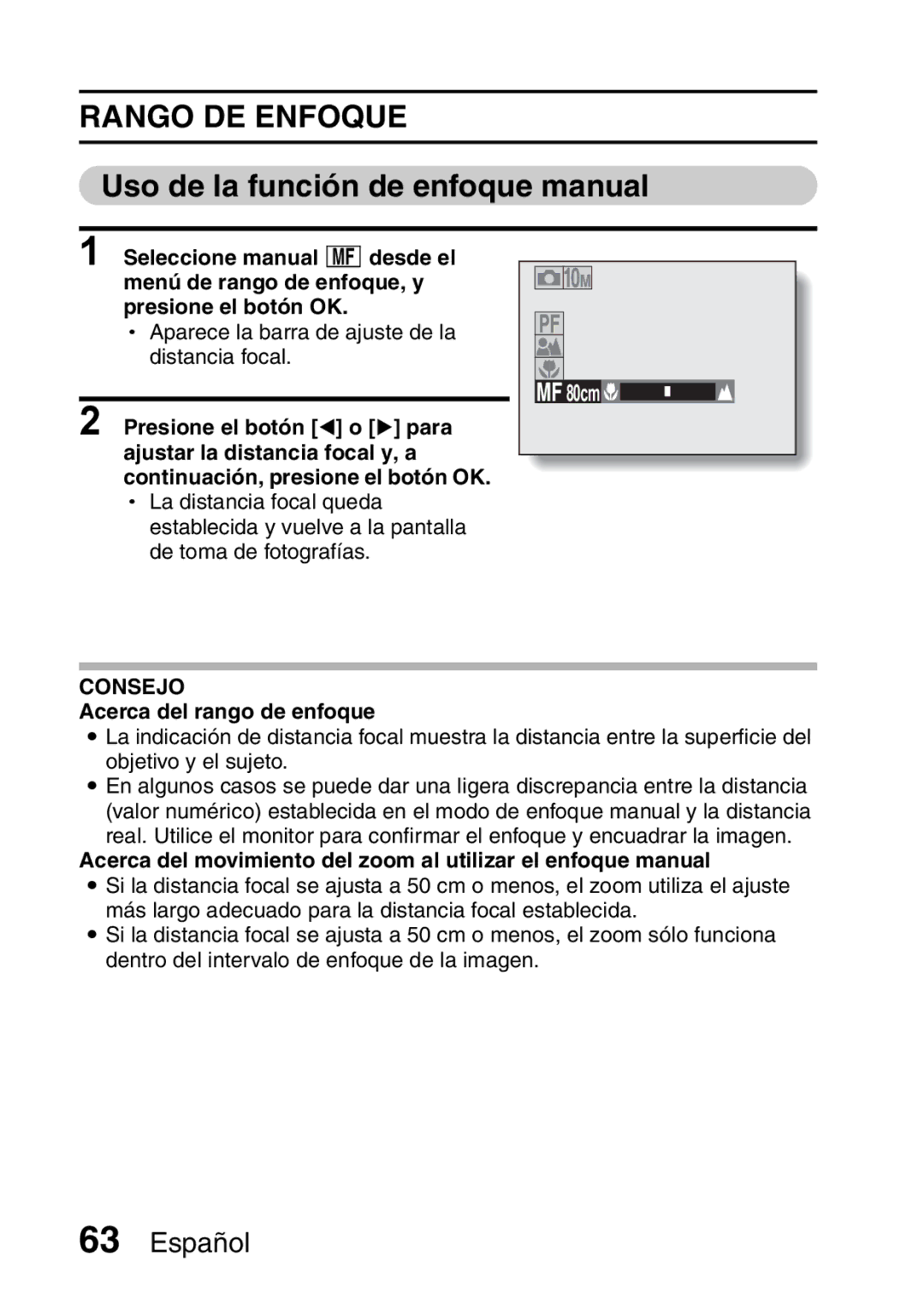 Ricoh R50 Rango DE Enfoque, Uso de la función de enfoque manual, Acerca del rango de enfoque 