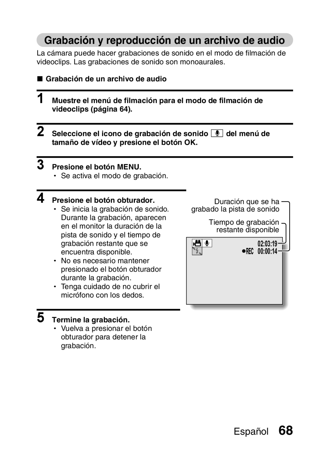 Ricoh R50 manual Grabación y reproducción de un archivo de audio, Termine la grabación 