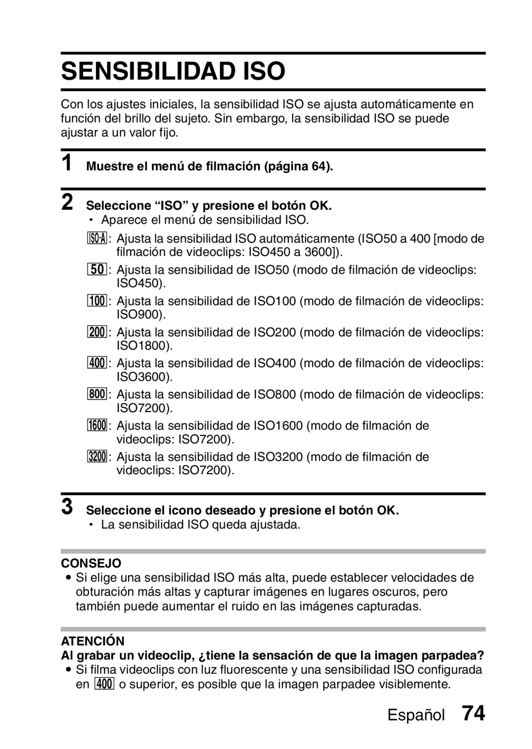 Ricoh R50 manual Sensibilidad ISO, Atención 