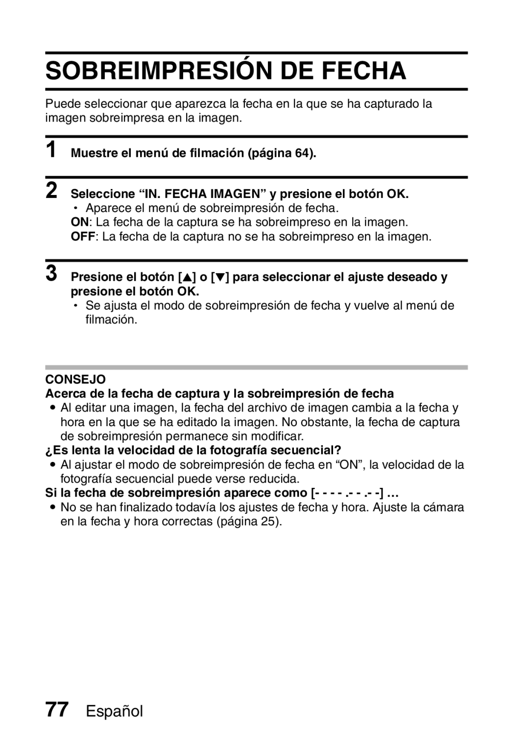 Ricoh R50 manual Sobreimpresión DE Fecha, Acerca de la fecha de captura y la sobreimpresión de fecha 