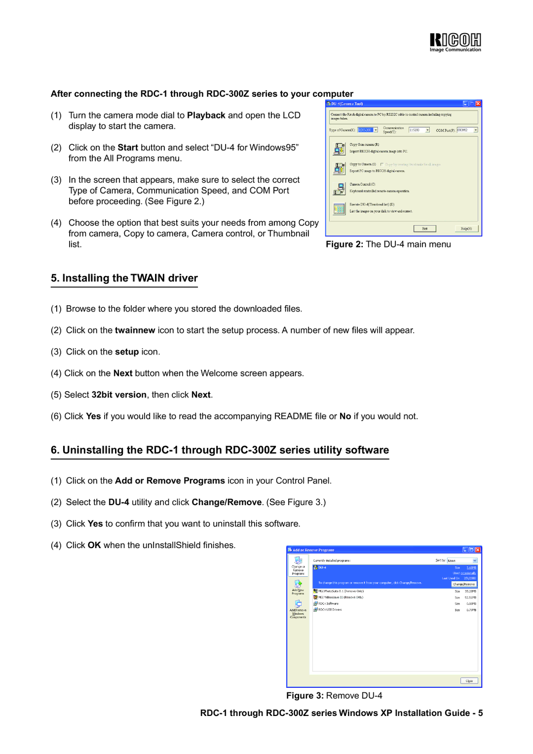 Ricoh RDC-300Z series manual Installing the Twain driver, DU-4 main menu 