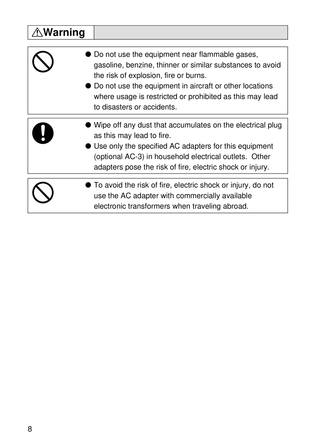 Ricoh RDC-5000 manual Do not use the equipment near flammable gases 