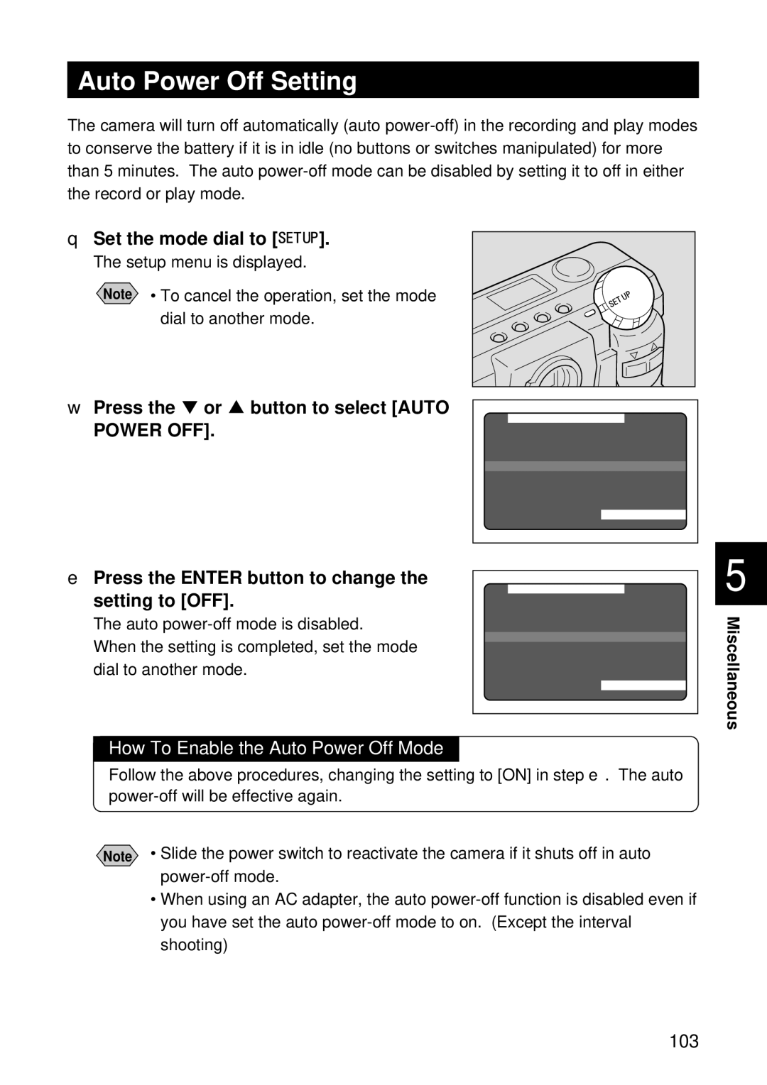 Ricoh RDC-5000 manual Auto Power Off Setting, Press the or button to select Auto, How To Enable the Auto Power Off Mode 