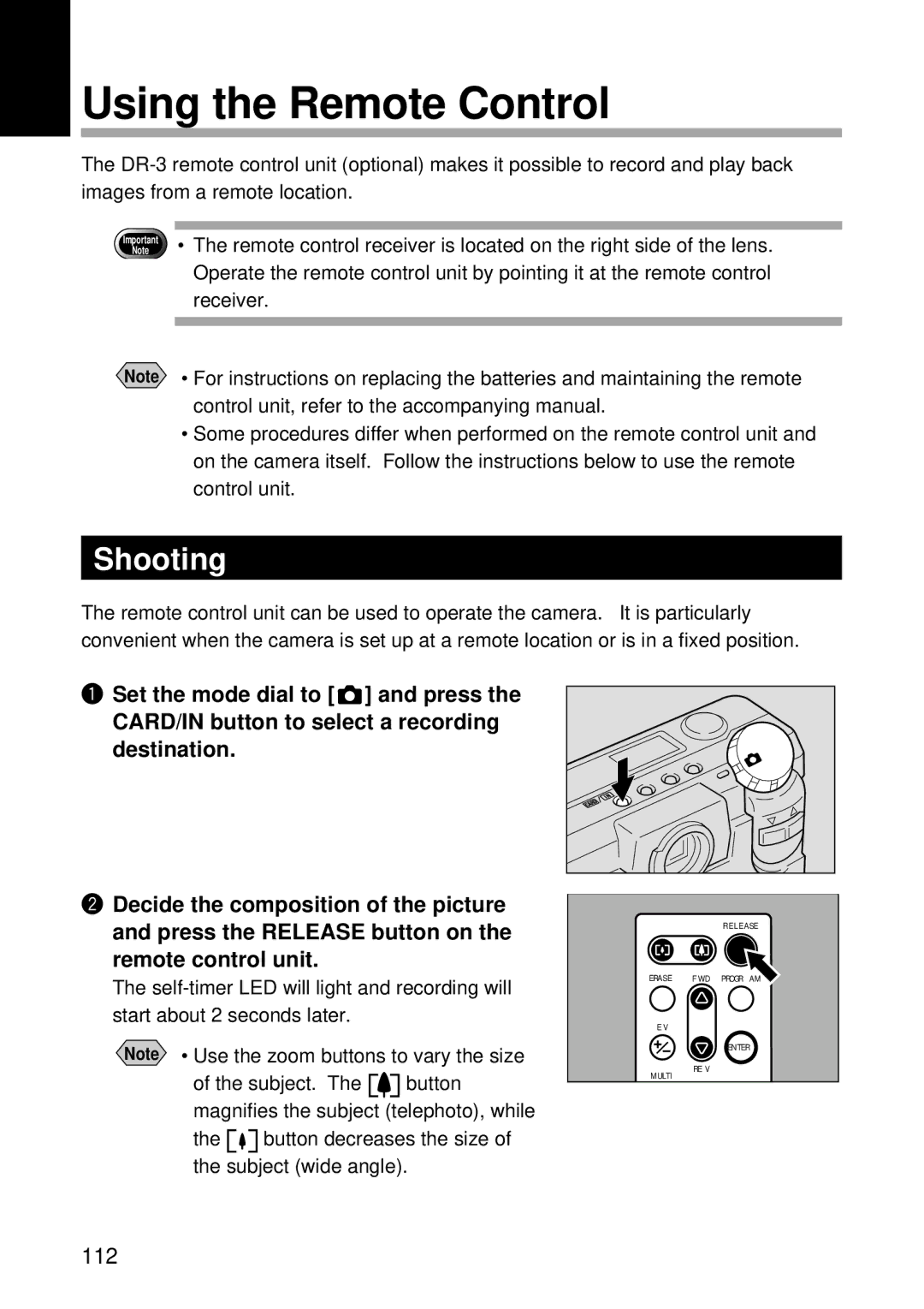 Ricoh RDC-5000 manual Using the Remote Control, Subject wide angle 