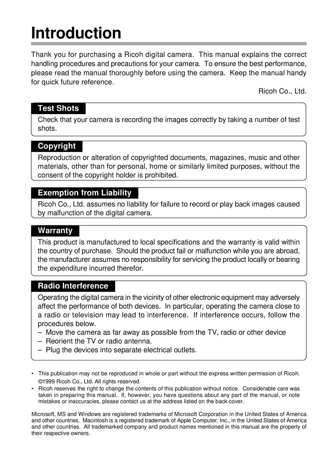 Ricoh RDC-5000 manual Introduction, Copyright 