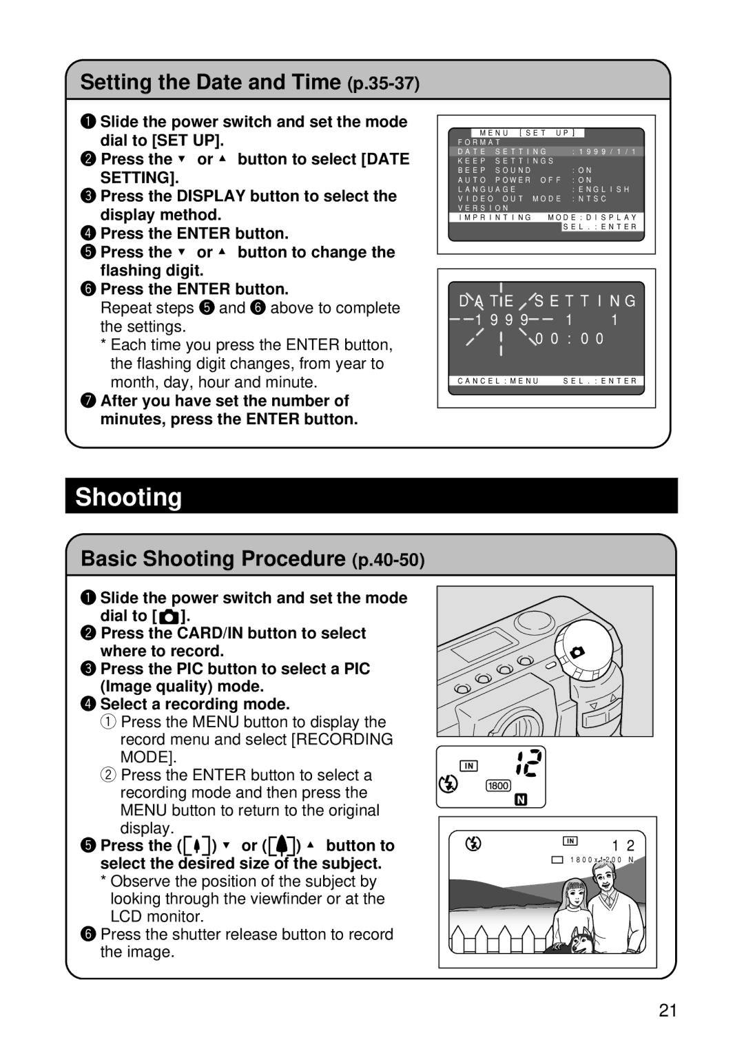 Ricoh RDC-5000 manual Setting the Date and Time p.35-37, Basic Shooting Procedure p.40-50 