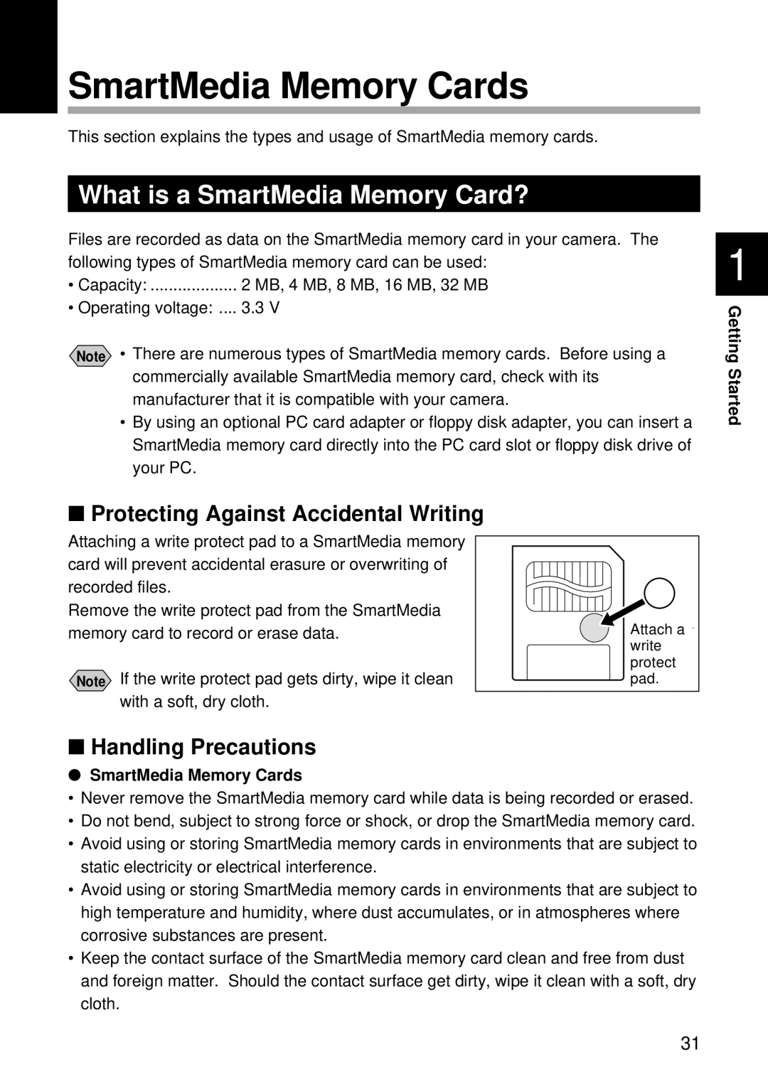 Ricoh RDC-5000 manual SmartMedia Memory Cards, What is a SmartMedia Memory Card?, Protecting Against Accidental Writing 