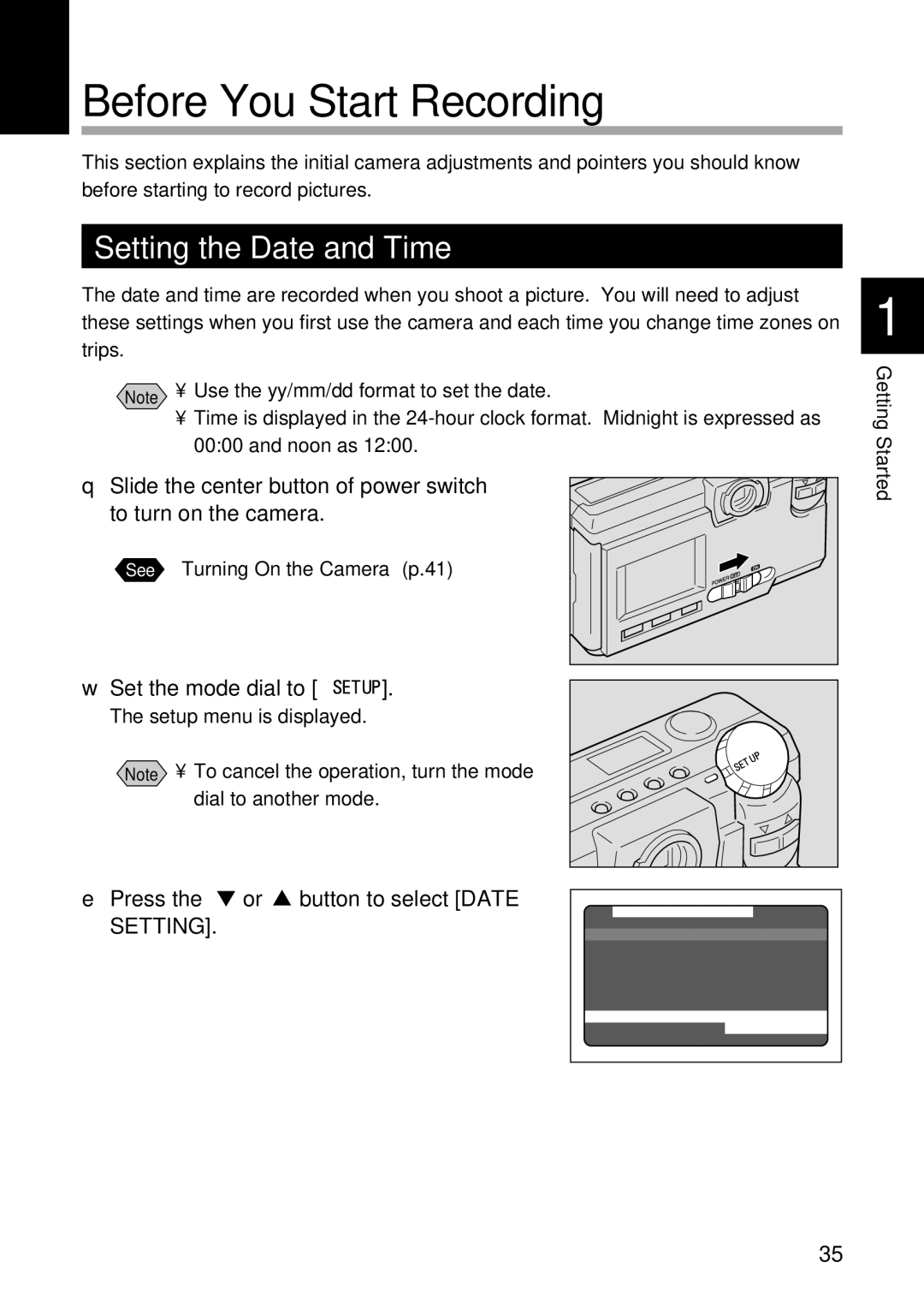 Ricoh RDC-5000 manual Before You Start Recording, Setting the Date and Time, Press the or button to select Date 