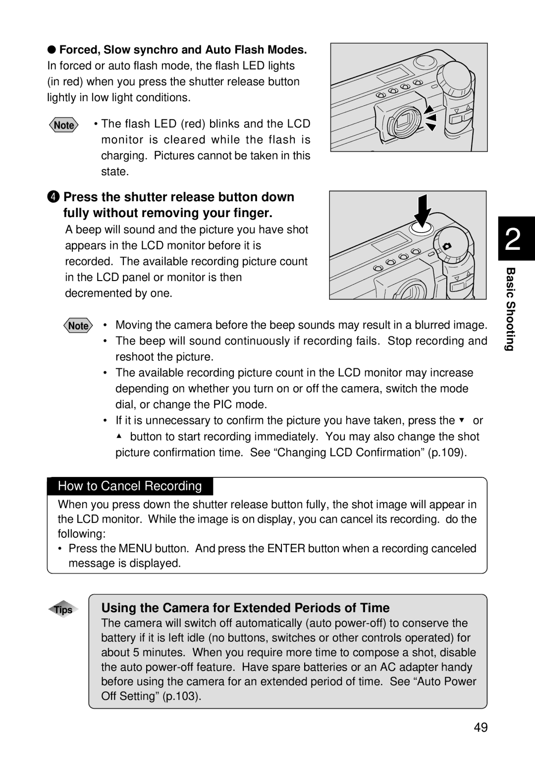 Ricoh RDC-5000 How to Cancel Recording, Tips Using the Camera for Extended Periods of Time, LCD panel or monitor is then 