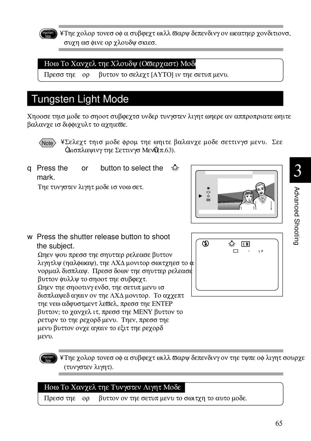 Ricoh RDC-5000 manual How To Cancel the Cloudy Overcast Mode, How To Cancel the Tungsten Light Mode, Advanced 