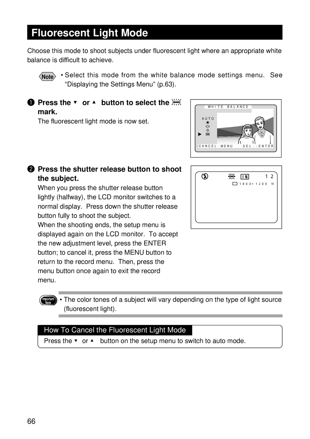 Ricoh RDC-5000 manual Fluorescent Light Mode, Press the shutter release button to shoot Subject 