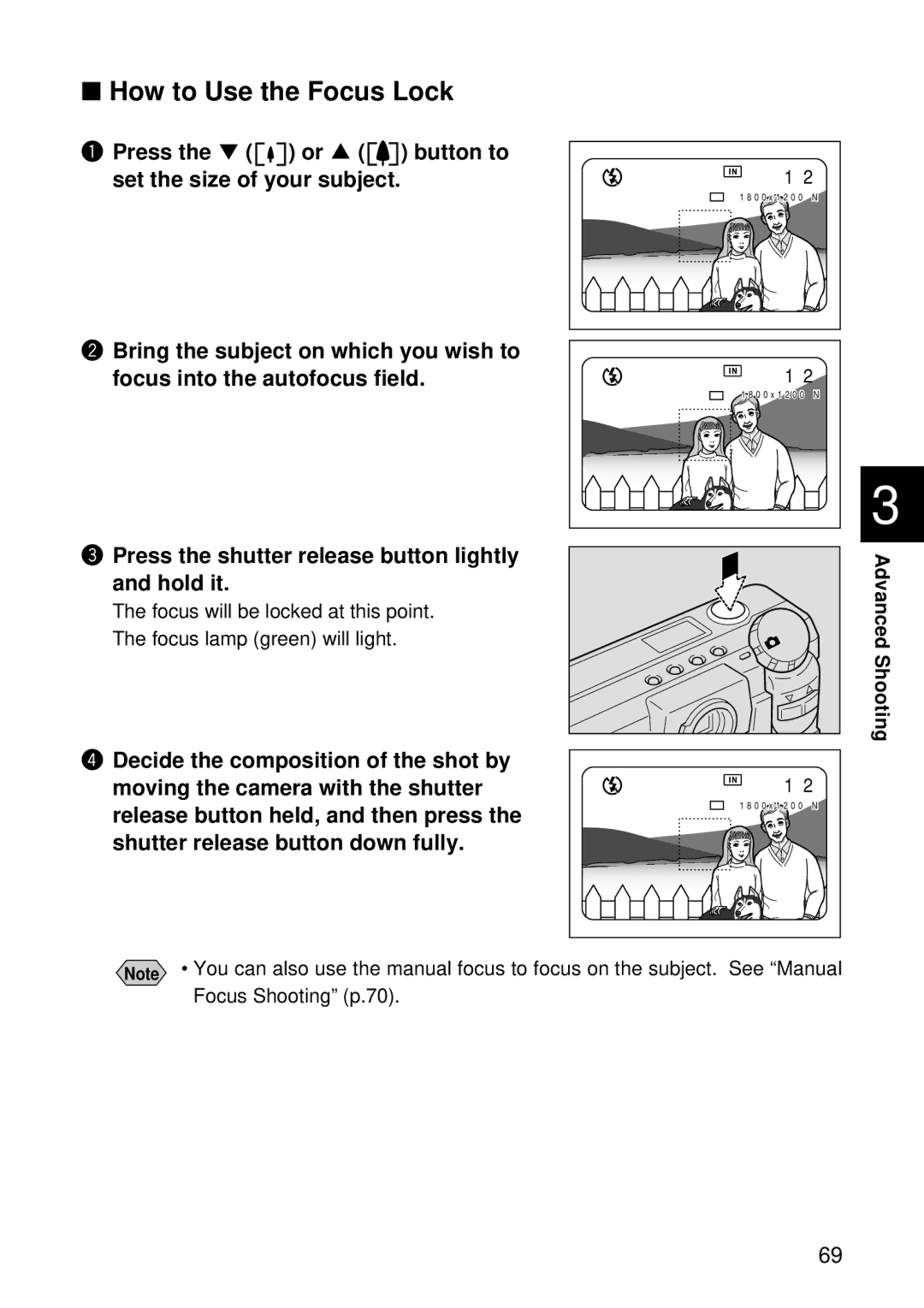 Ricoh RDC-5000 manual How to Use the Focus Lock, Press the or button to Set the size of your subject, Hold it 