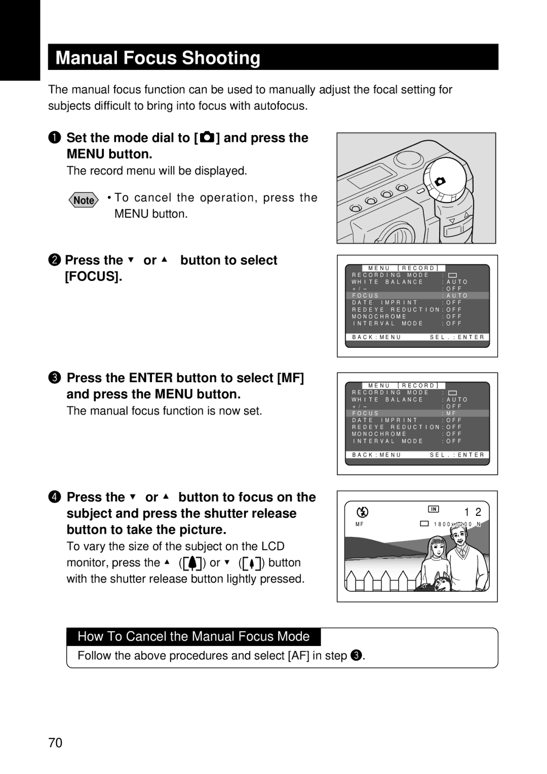 Ricoh RDC-5000 manual Manual Focus Shooting, How To Cancel the Manual Focus Mode 