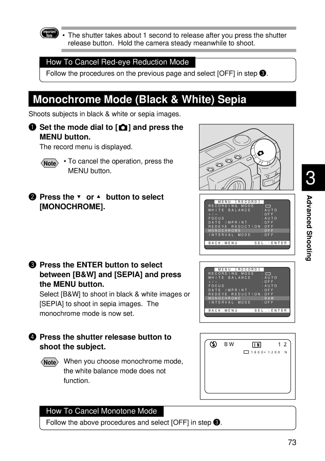 Ricoh RDC-5000 Monochrome Mode Black & White Sepia, How To Cancel Red-eye Reduction Mode, How To Cancel Monotone Mode 