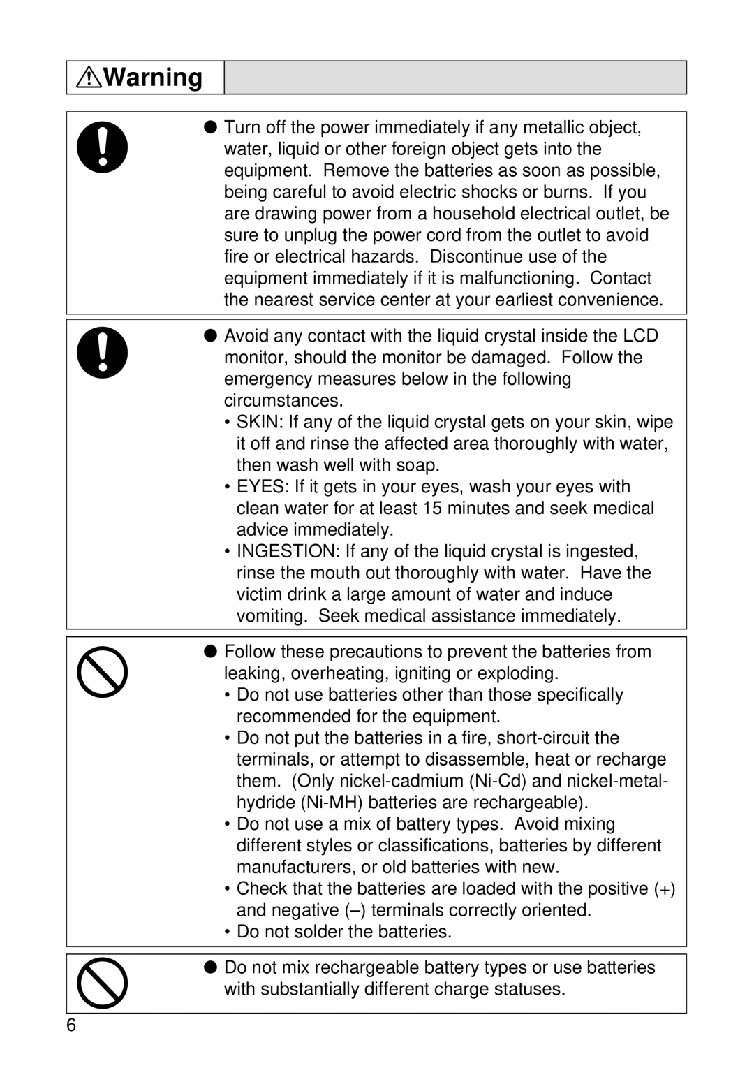 Ricoh RDC-5000 manual Turn off the power immediately if any metallic object 