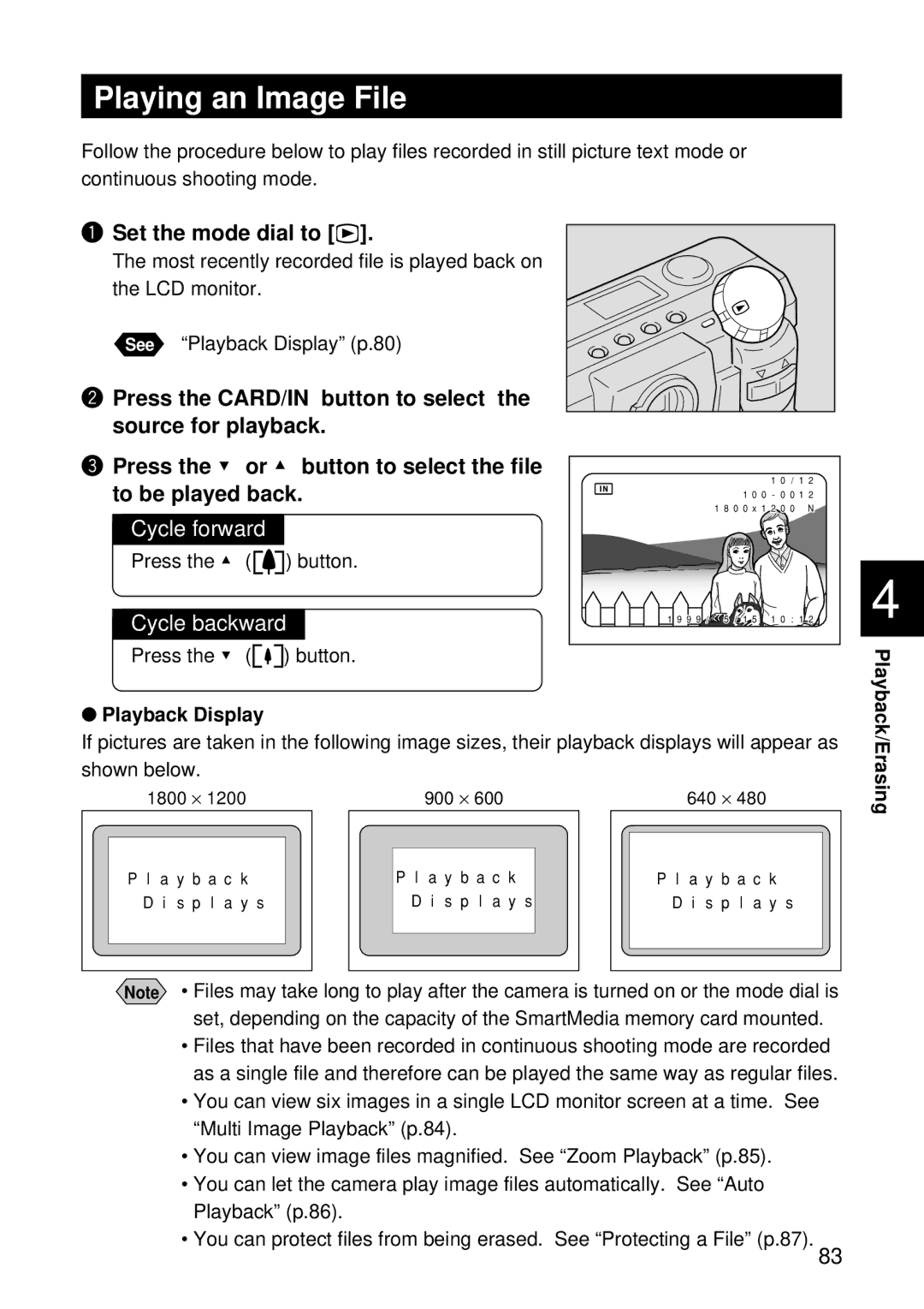 Ricoh RDC-5000 manual Playing an Image File, Cycle forward, Cycle backward, Press the button, Playback Display 