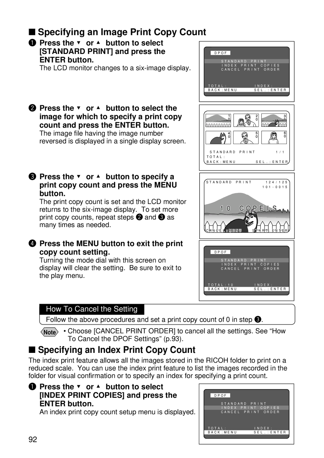 Ricoh RDC-5000 manual Specifying an Image Print Copy Count, Specifying an Index Print Copy Count 