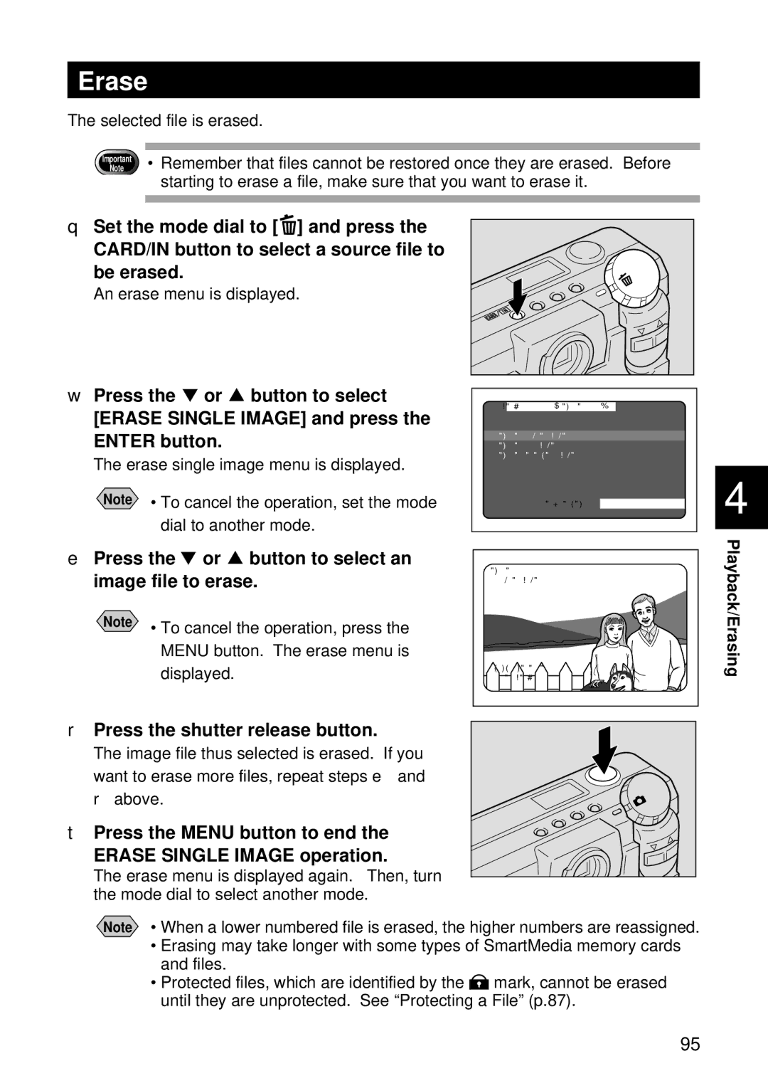 Ricoh RDC-5000 manual Press the or button to select an, Press the Menu button to end Erase Single Image operation 