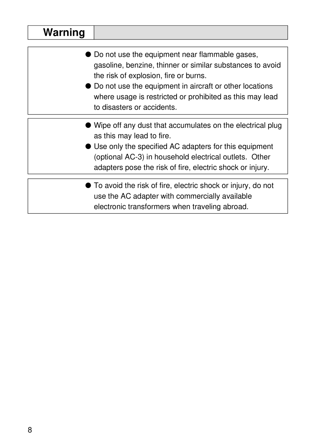 Ricoh RDC-5300 manual Do not use the equipment near flammable gases 