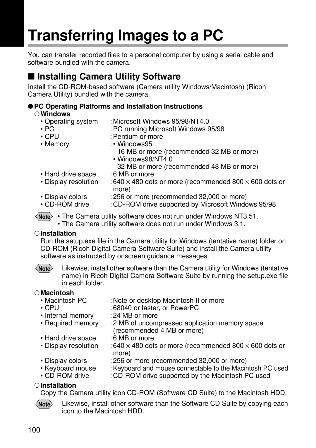 Ricoh RDC-5300 manual Transferring Images to a PC, Installing Camera Utility Software, Installation, Macintosh 