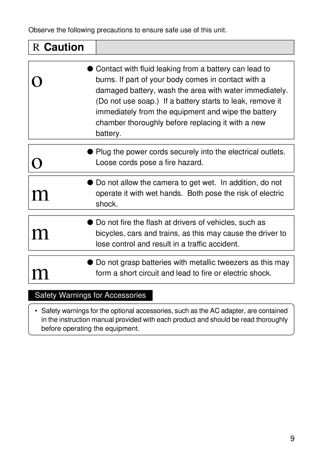 Ricoh RDC-5300 manual Safety Warnings for Accessories 