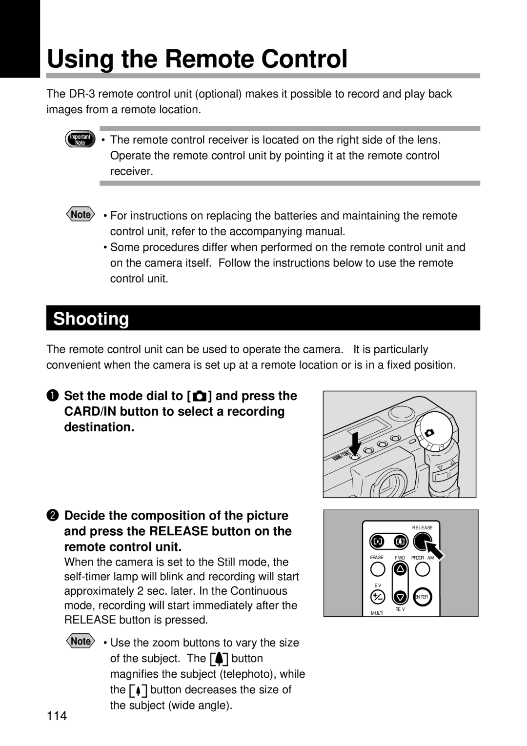 Ricoh RDC-5300 manual Using the Remote Control, Shooting 