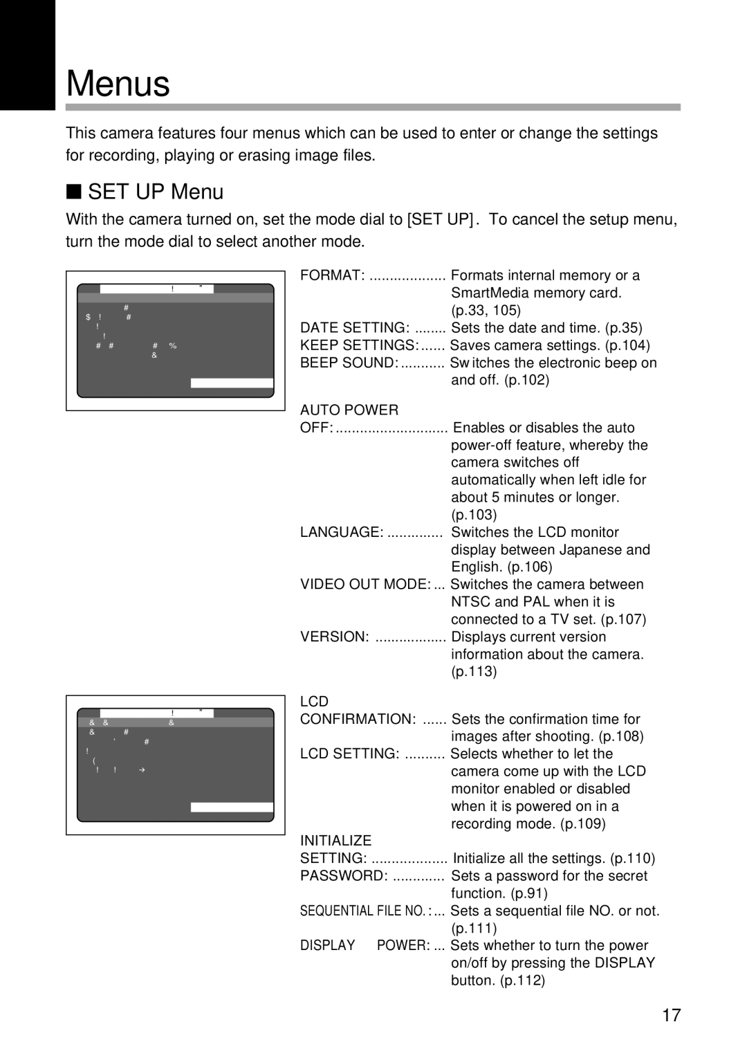 Ricoh RDC-5300 manual Menus, SET UP Menu 