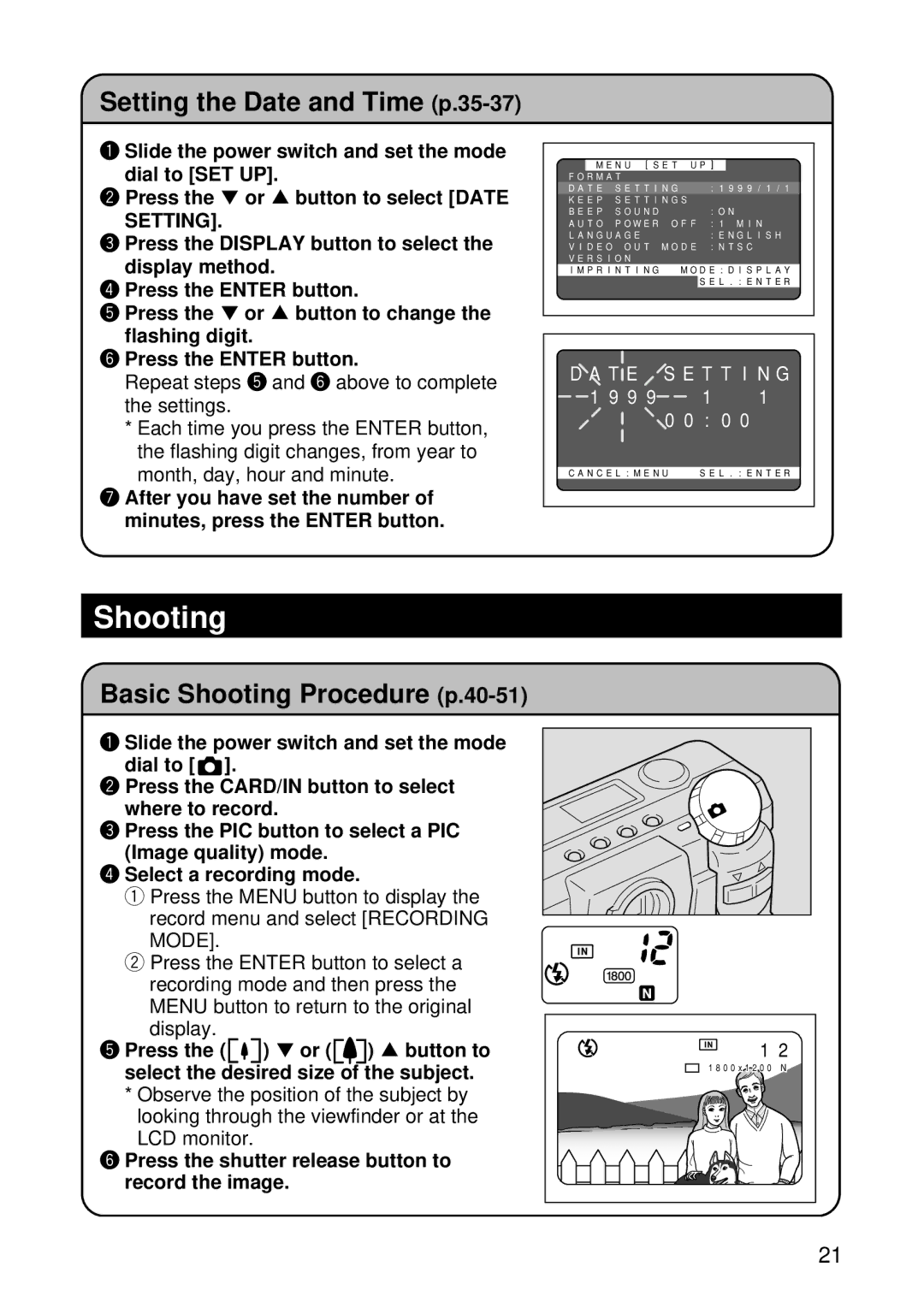 Ricoh RDC-5300 manual Setting the Date and Time p.35-37, Basic Shooting Procedure p.40-51 