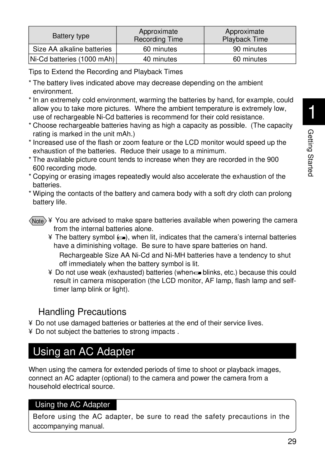 Ricoh RDC-5300 manual Using an AC Adapter, Handling Precautions, Using the AC Adapter 