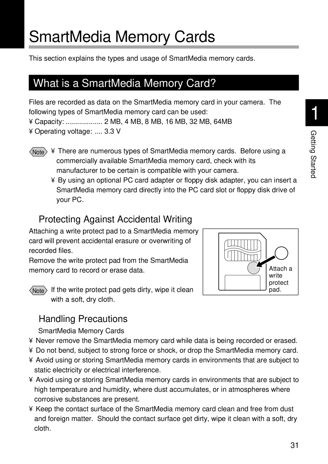 Ricoh RDC-5300 manual SmartMedia Memory Cards, What is a SmartMedia Memory Card?, Protecting Against Accidental Writing 