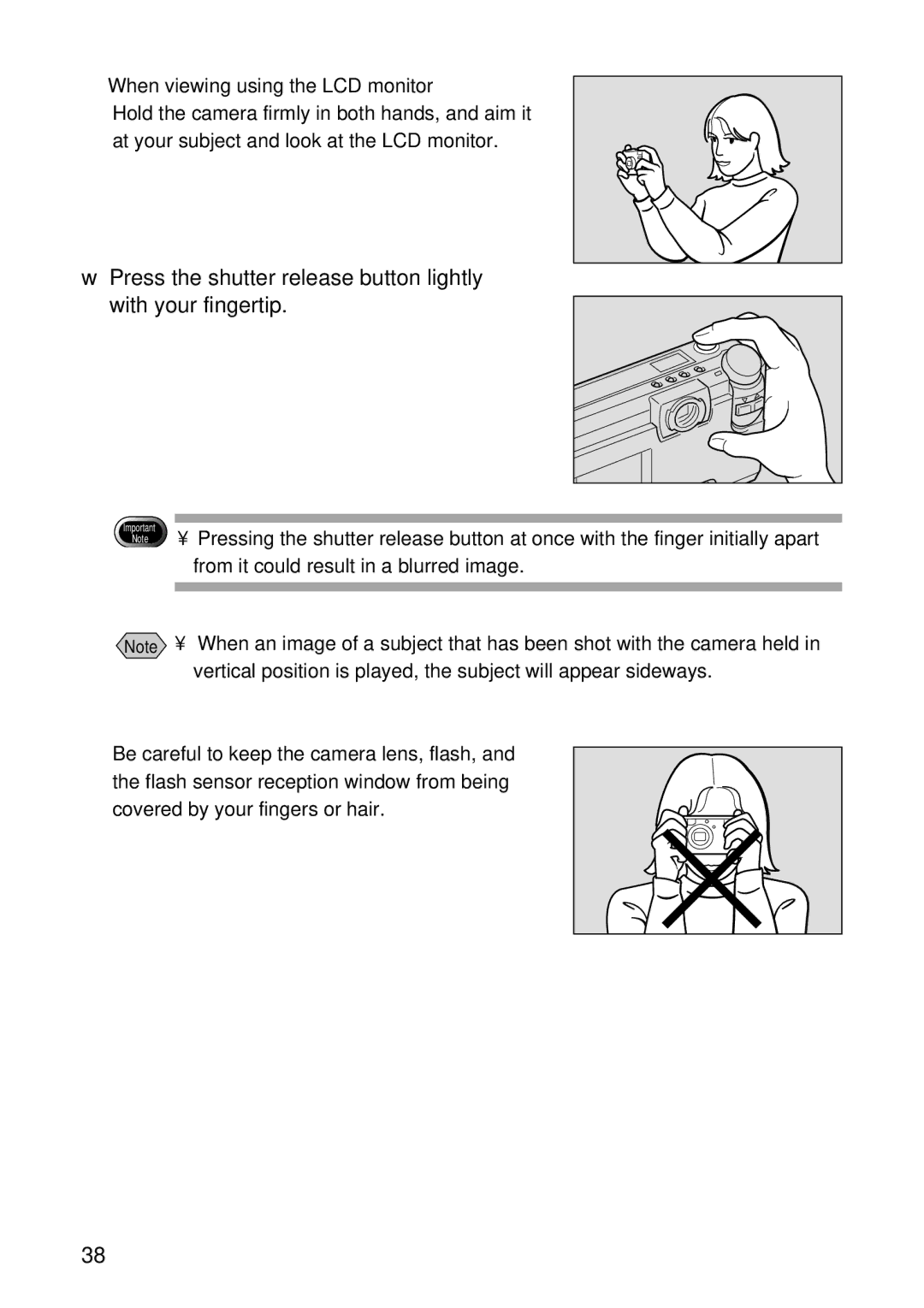 Ricoh RDC-5300 manual Press the shutter release button lightly with your fingertip, When viewing using the LCD monitor 