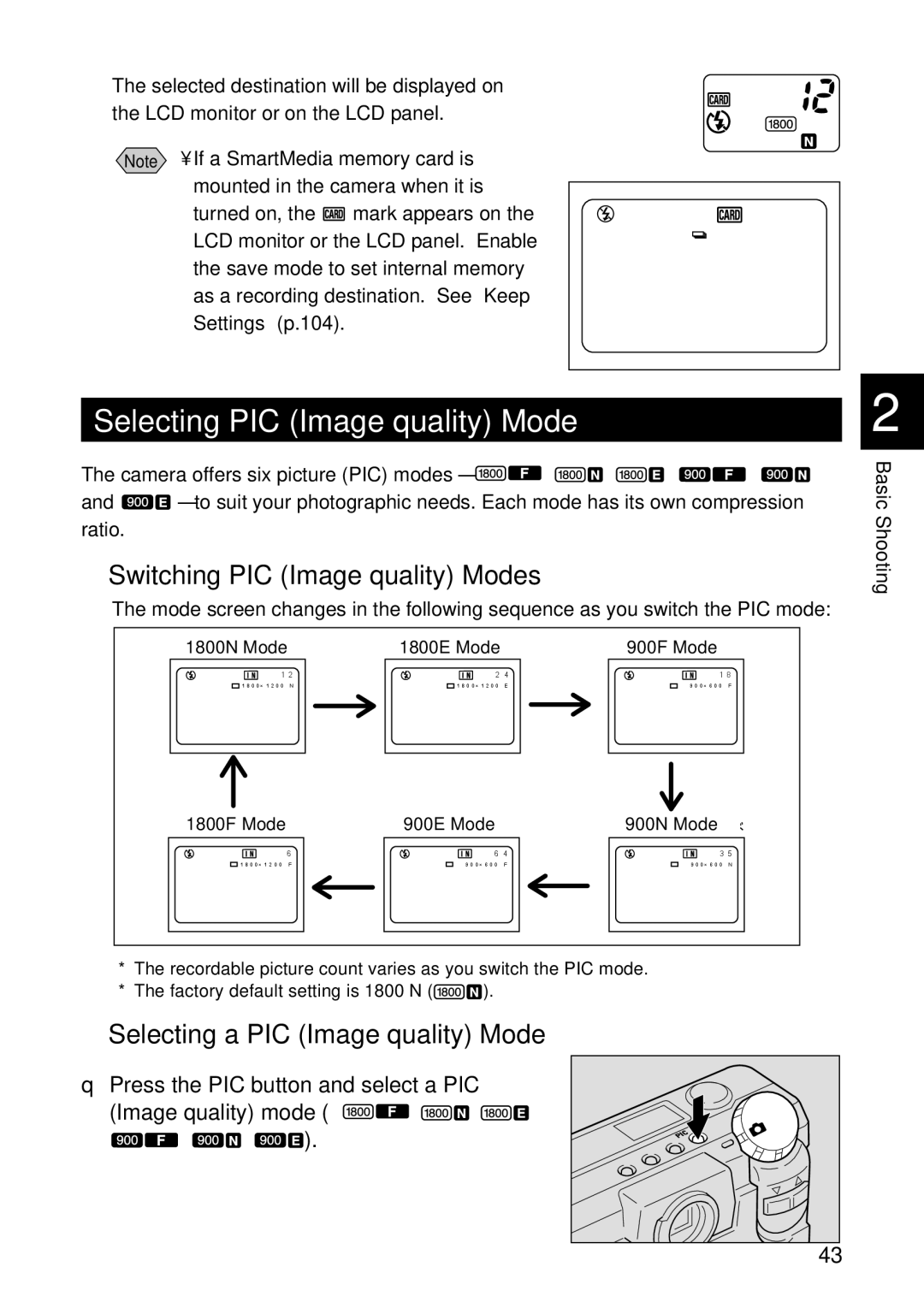 Ricoh RDC-5300 Selecting PIC Image quality Mode, Switching PIC Image quality Modes, Selecting a PIC Image quality Mode 