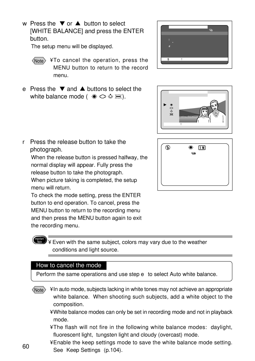 Ricoh RDC-5300 manual Press the and buttons to select White balance mode, How to cancel the mode 