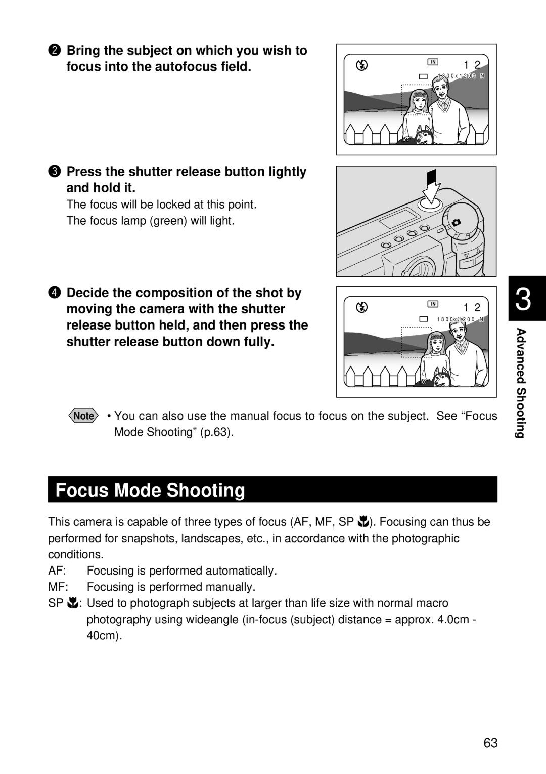 Ricoh RDC-5300 Focus Mode Shooting, Press the shutter release button lightly Hold it, Shutter release button down fully 