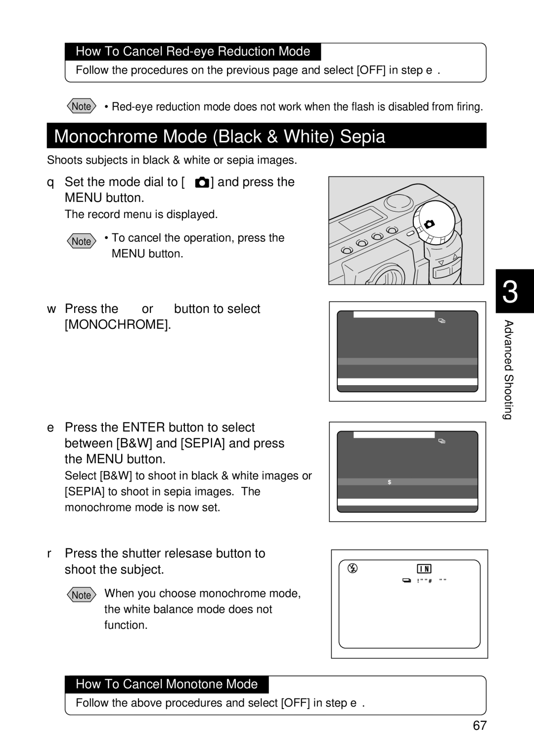 Ricoh RDC-5300 Monochrome Mode Black & White Sepia, How To Cancel Red-eye Reduction Mode, How To Cancel Monotone Mode 