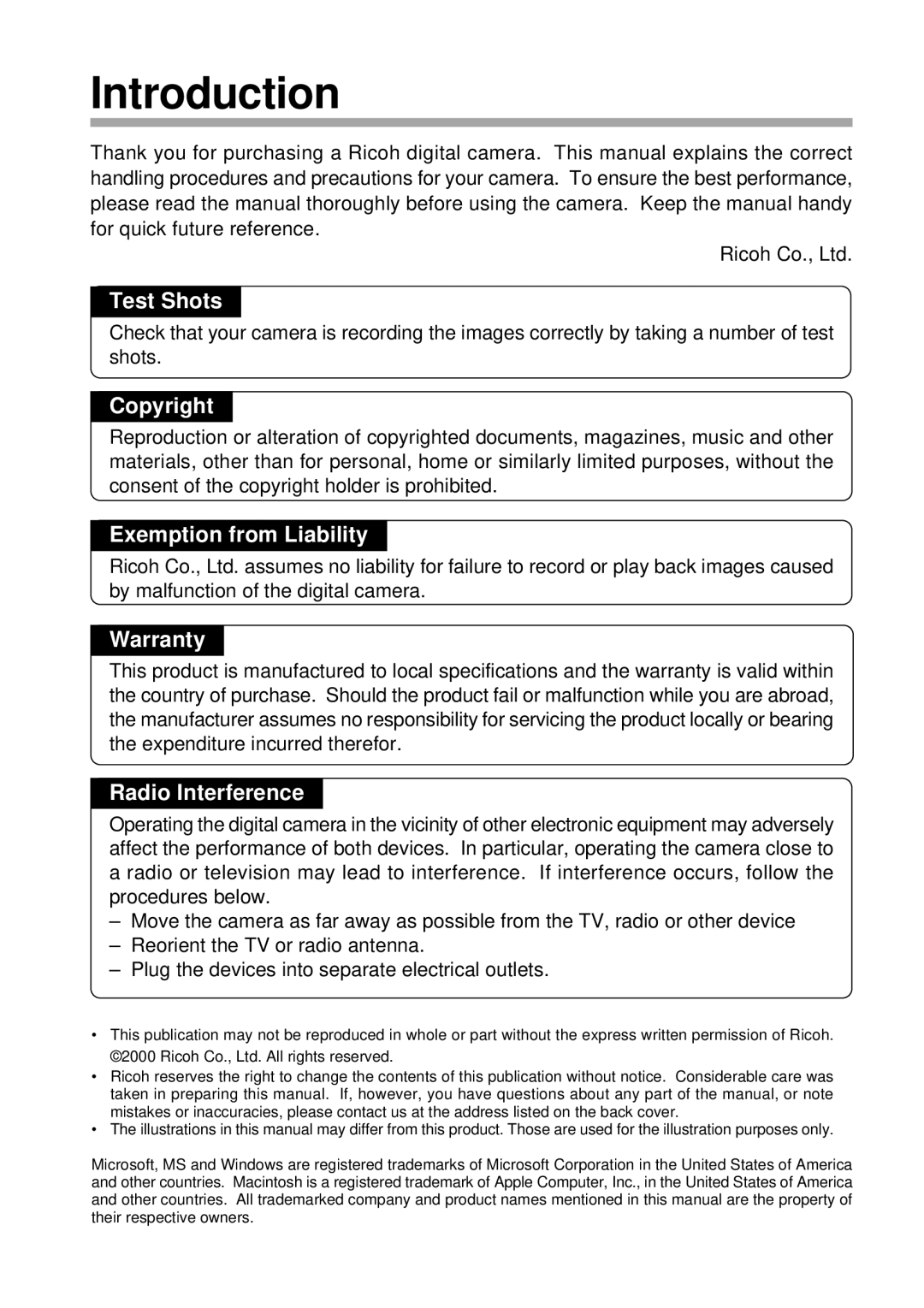 Ricoh RDC-6000 operation manual Introduction, Copyright 