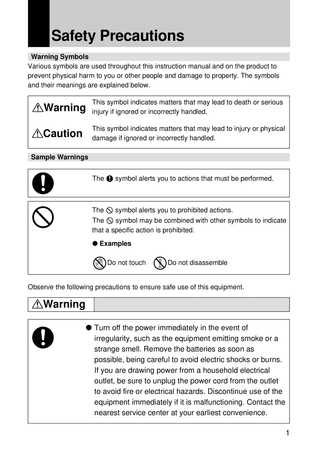 Ricoh RDC-6000 operation manual Safety Precautions, Sample Warnings, Examples 