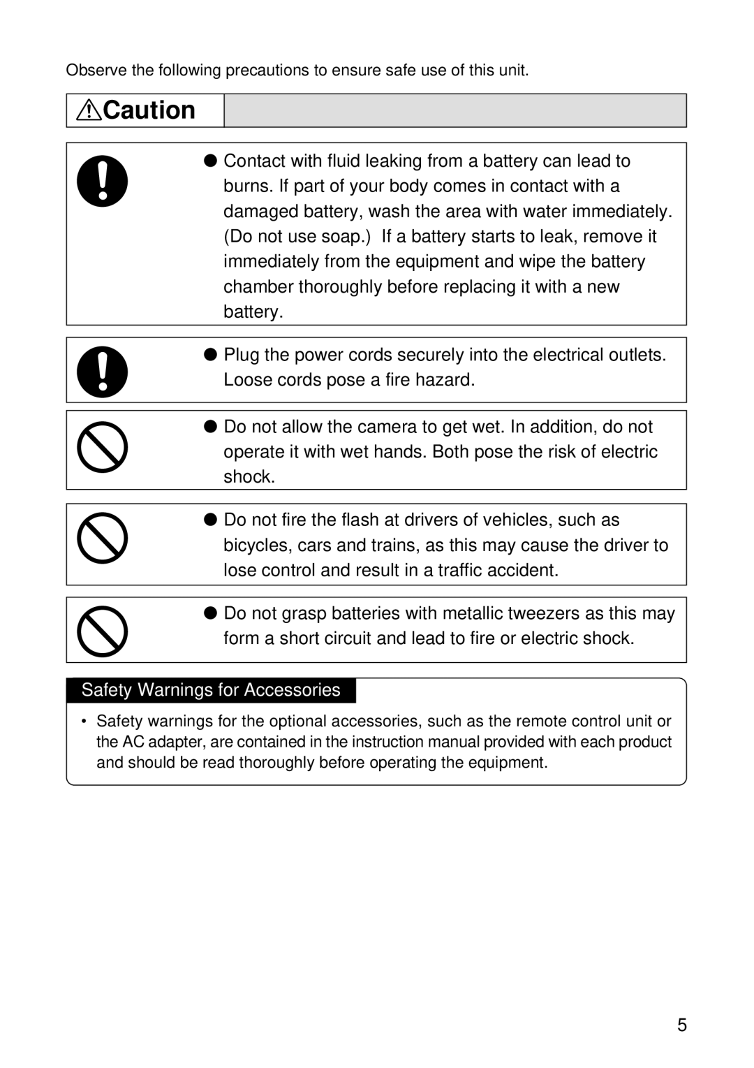 Ricoh RDC-6000 operation manual Safety Warnings for Accessories 