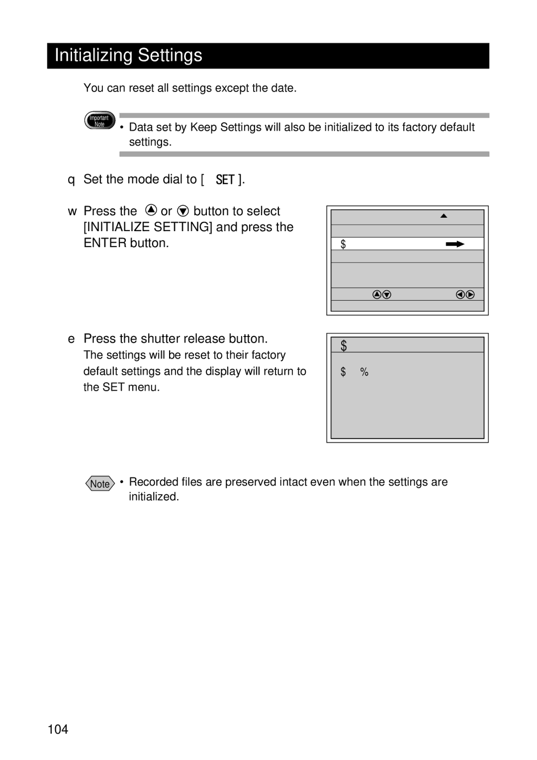 Ricoh RDC-7 manual Initializing Settings, 104 