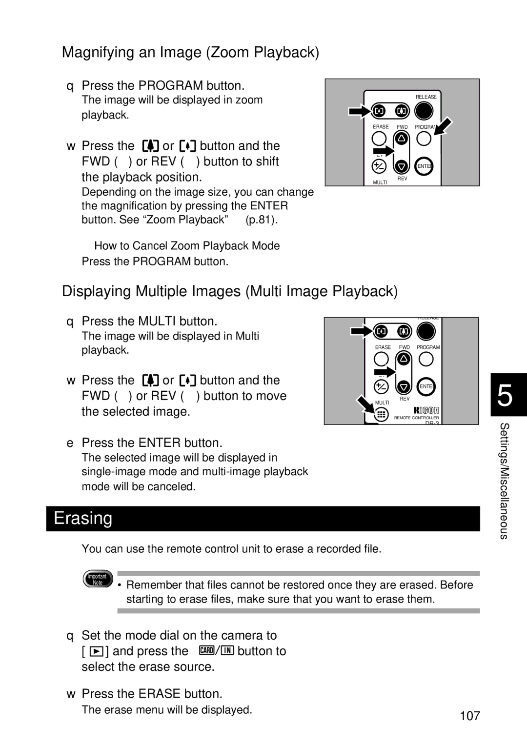 Ricoh RDC-7 Magnifying an Image Zoom Playback, Displaying Multiple Images Multi Image Playback, Press the Multi button 