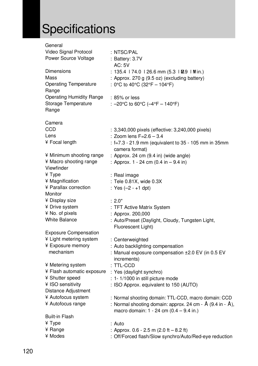 Ricoh RDC-7 manual Specifications, 120 