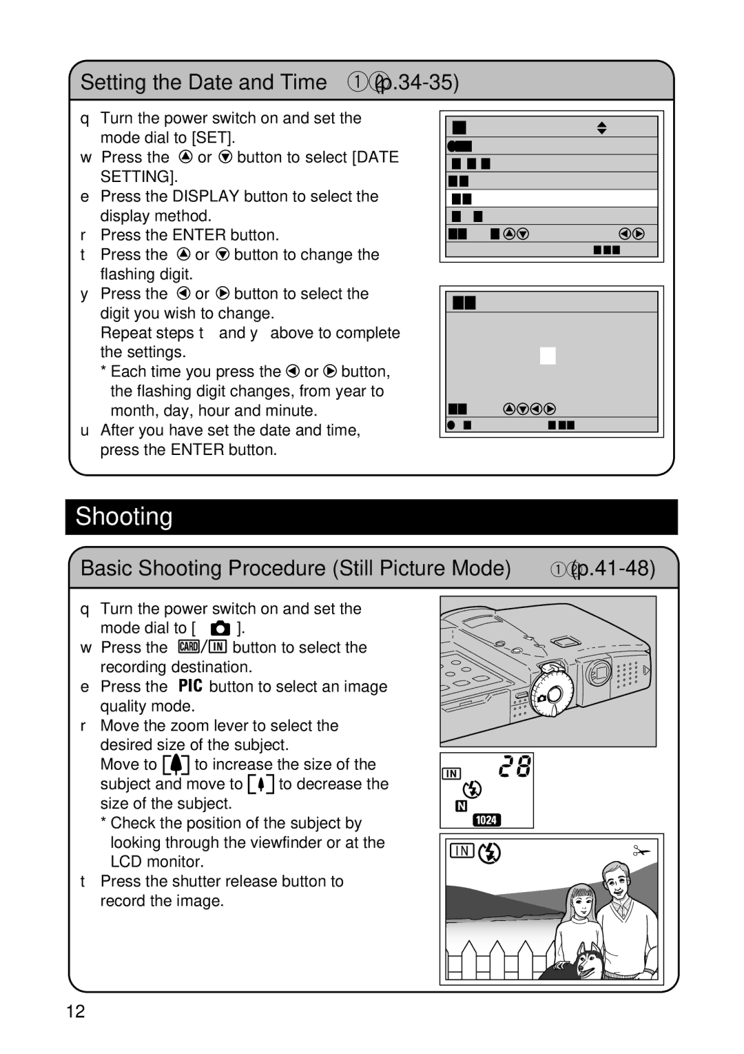 Ricoh RDC-7 manual Setting the Date and Time → p.34-35, Basic Shooting Procedure Still Picture Mode → 41-48 