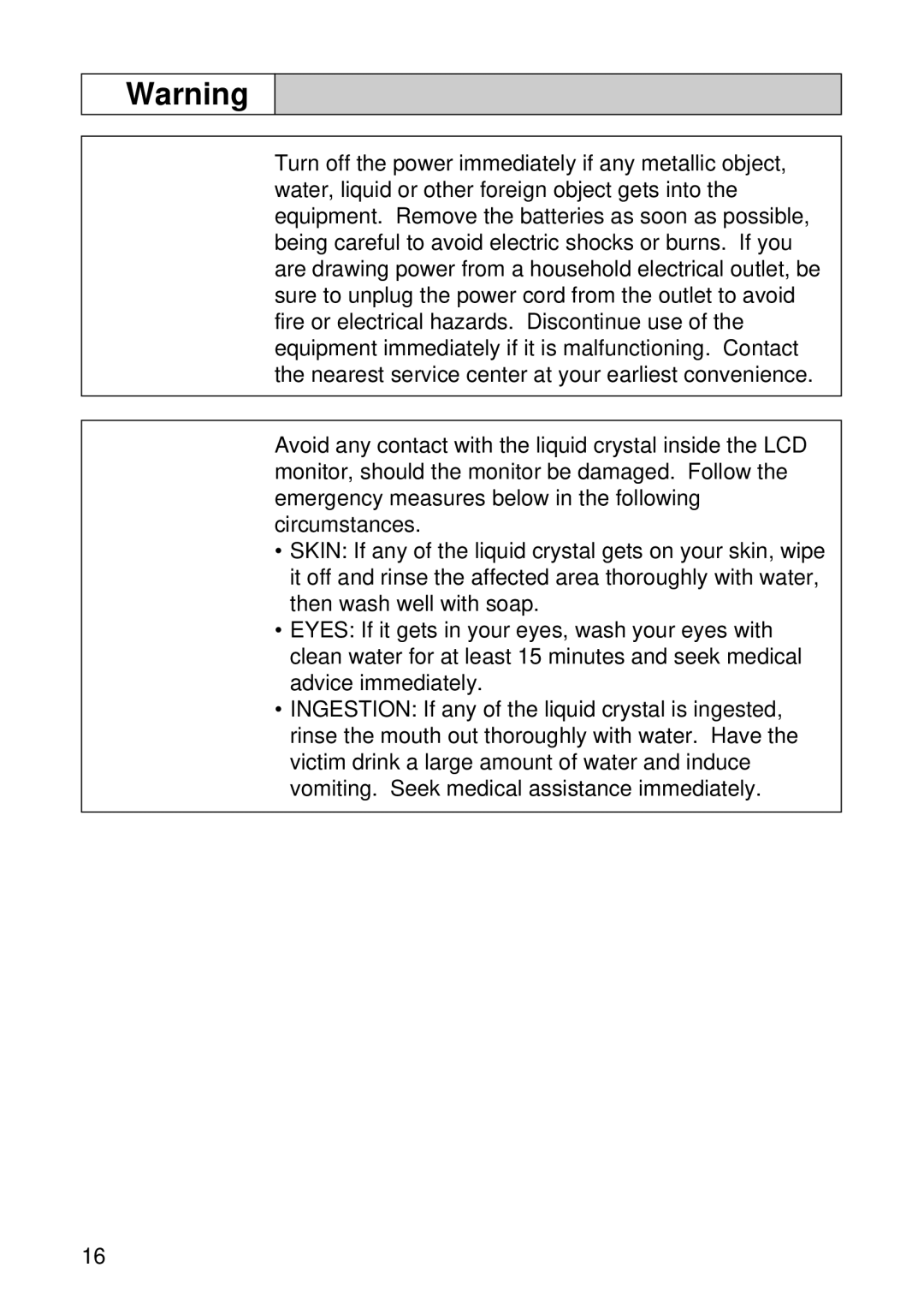 Ricoh RDC-7 manual Turn off the power immediately if any metallic object, Water, liquid or other foreign object gets into 