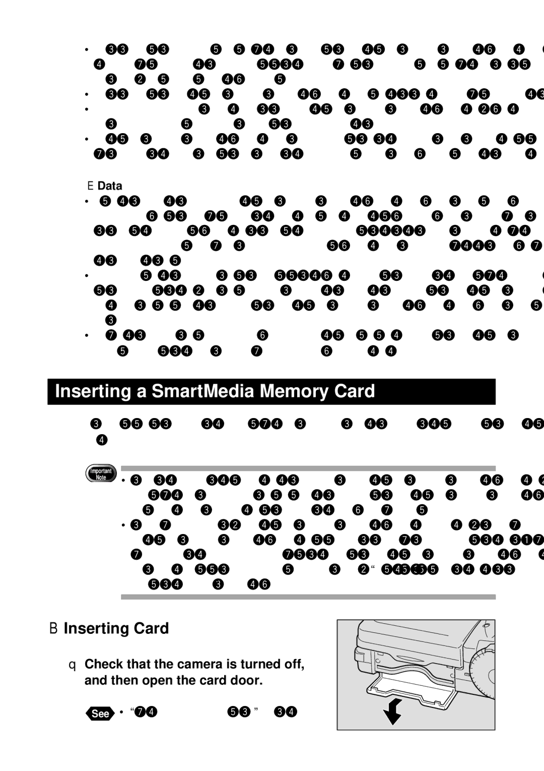 Ricoh RDC-7 manual Inserting a SmartMedia Memory Card, Inserting Card, Data 