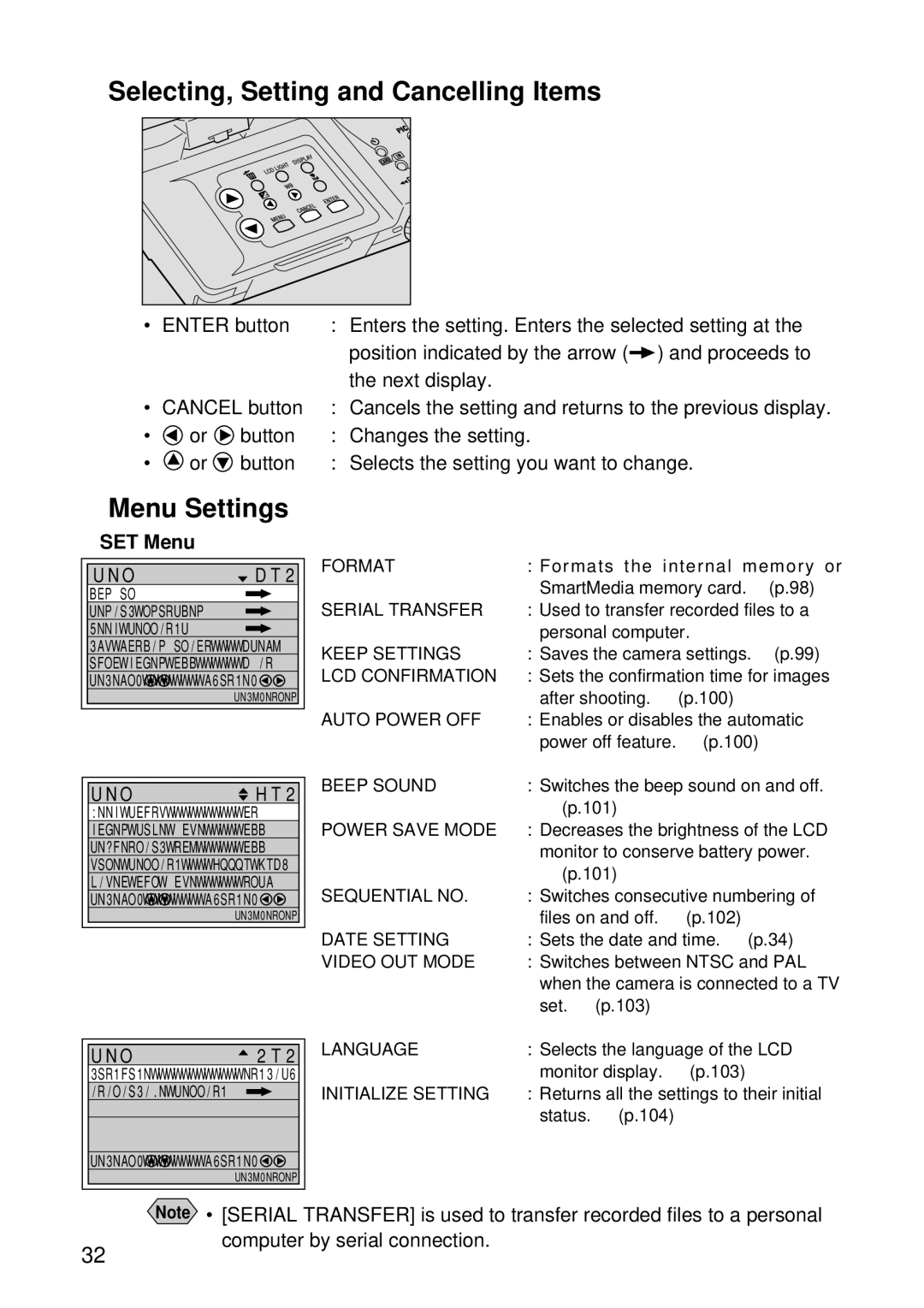 Ricoh RDC-7 manual Selecting, Setting and Cancelling Items, Menu Settings 